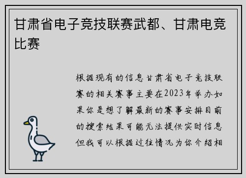 甘肃省电子竞技联赛武都、甘肃电竞比赛